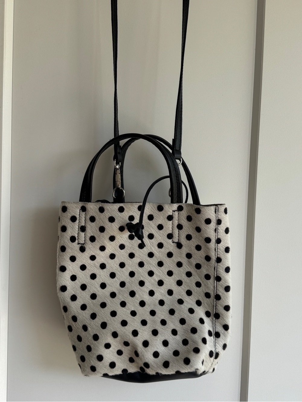 Maguire Polka Dot Leather Crossbody Tote Bag - Black & White